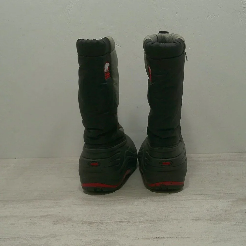 Sorel Waterproof Gray Red Youth Cub LIA Winter Snow Boots w/ Inserts Size 13